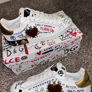 Men Dolce & Gabbana White and Gold Sneakers